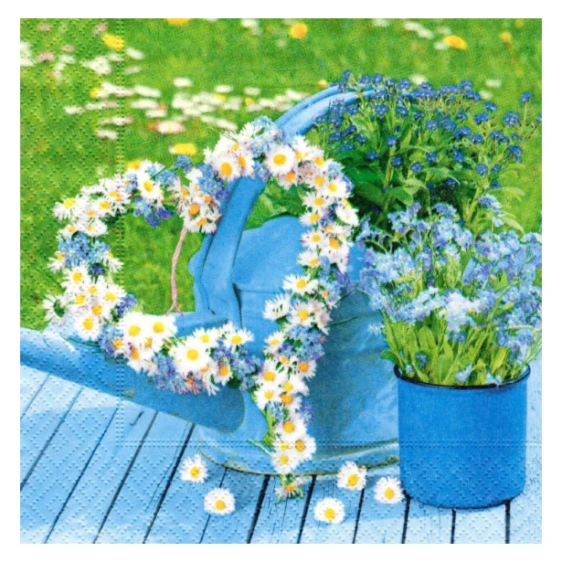 Serwetka - kwiaty, konewka, ogródek
