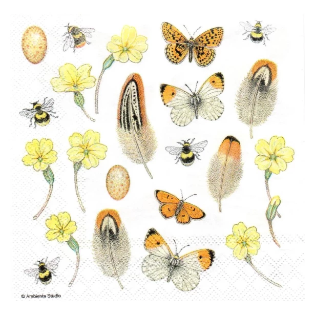 Serwetka - kwiatki, piórka, pszczoły, motyle
