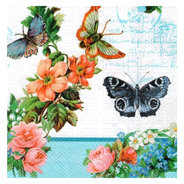 Serwetka - motyle, kwiaty