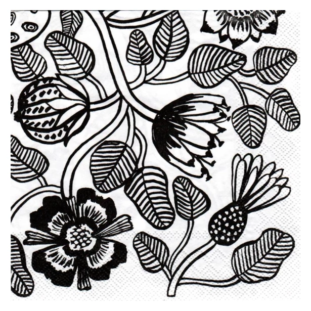 Serwetka - czarno-białe kwiaty
