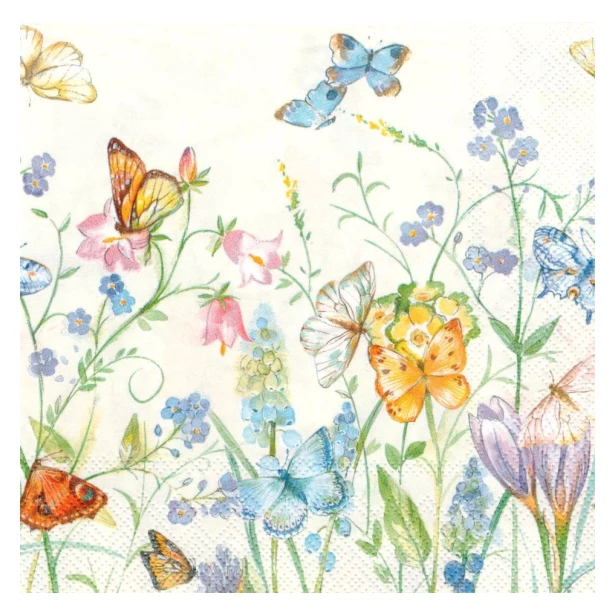 Serwetka mała - łąka, motylki, kwiaty
