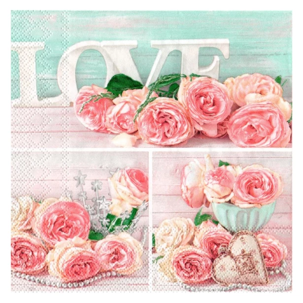 Serwetka - love, serce, róże