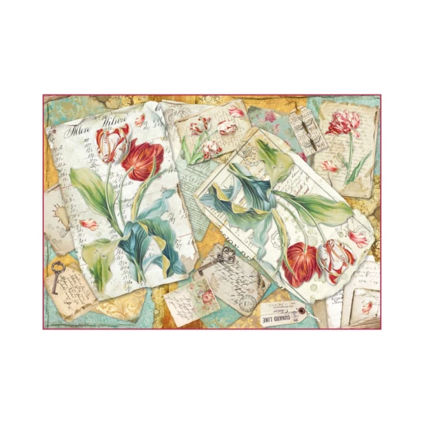 DUŻY PAPIER RYŻOWY - tulipany  48x33 cm