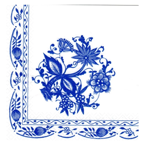 Serwetka - niebieskie, folkowe kwiaty