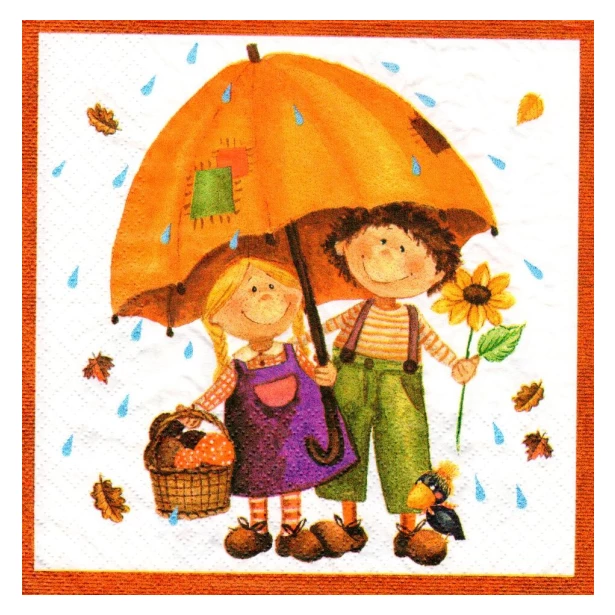Serwetka - jesień, para pod parasolem