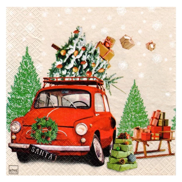 Serwetka - świąteczny samochód