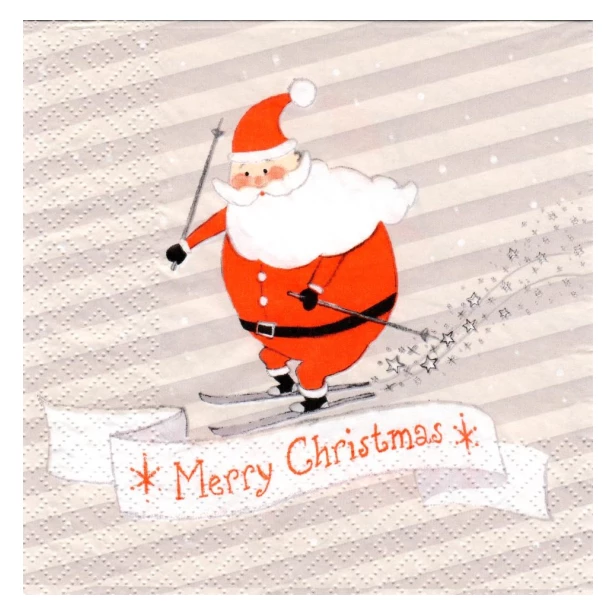 Serwetka - Święty Mikołaj na nartach, Merry Christmas