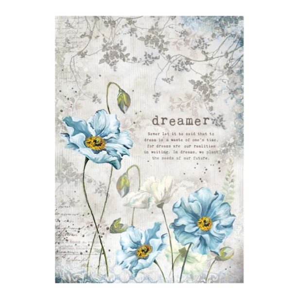 Papier ryżowy A4 - dreamer - niebieski kwiat
