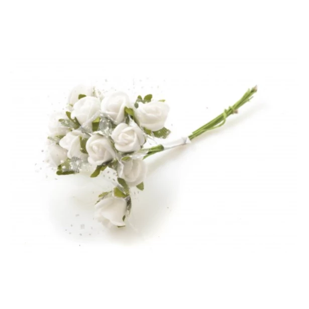Róże białe z tiulem 1,5 cm 10 sztuk