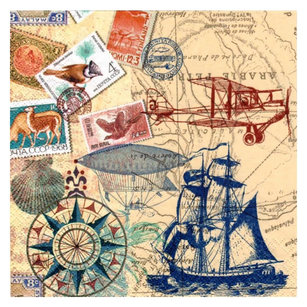Serwetka - podróże, mapa, znaczki pocztowe