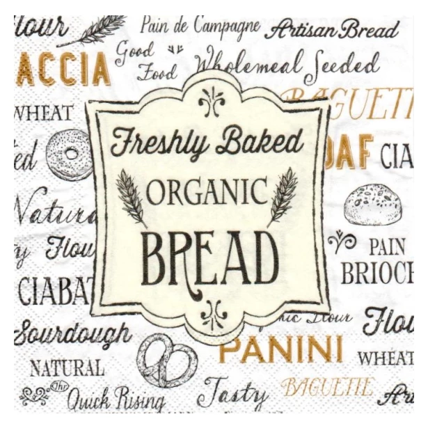 Serwetka  mała - Organic Bread, chleb, napisy