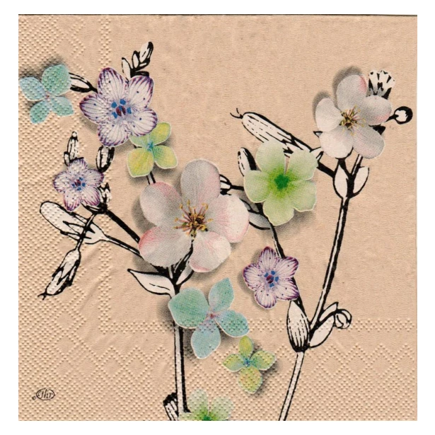 Serwetka - gałązka z kwiatkami