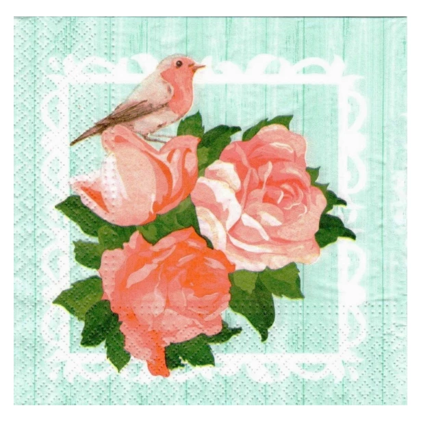 Serwetka - róże i ptaszek