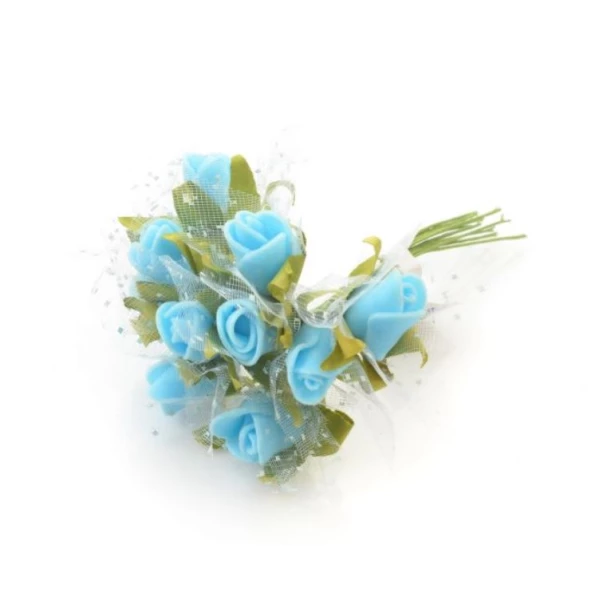 Róże niebieskie z tiulem 1 cm 10 sztuk