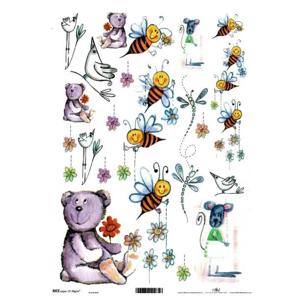 PAPIER RYŻOWY A4 - Motywy dziecięce, misiu, pszczółki