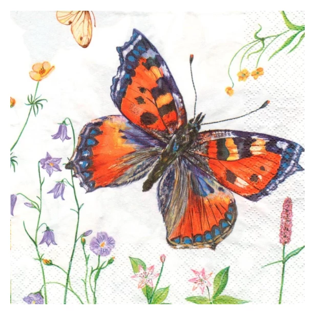 Serwetka - motyle i kwiaty