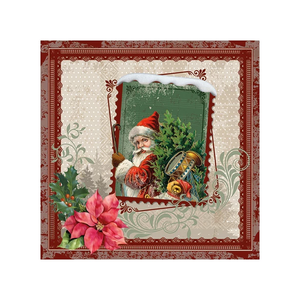 Serwetka mała - Święty Mikołaj, prezenty, znaczek pocztowy