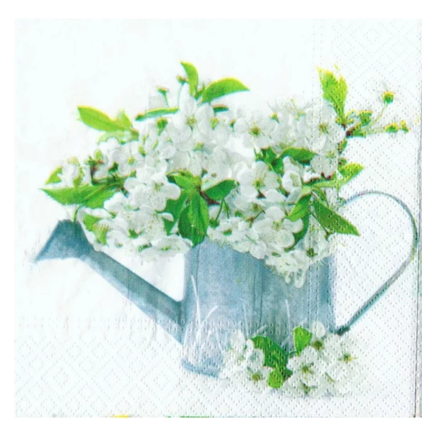 Serwetka - białe kwiaty, konewka