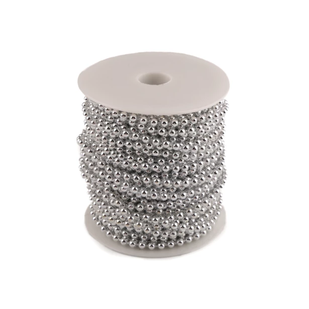Łańcuszek plastikowy sznur pereł 4 mm srebrny - długość 2m