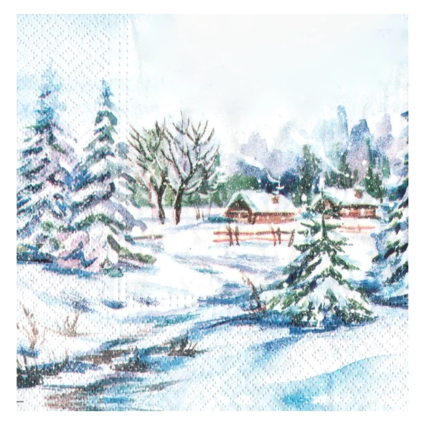 Serwetka - zimowy widok, las, domek