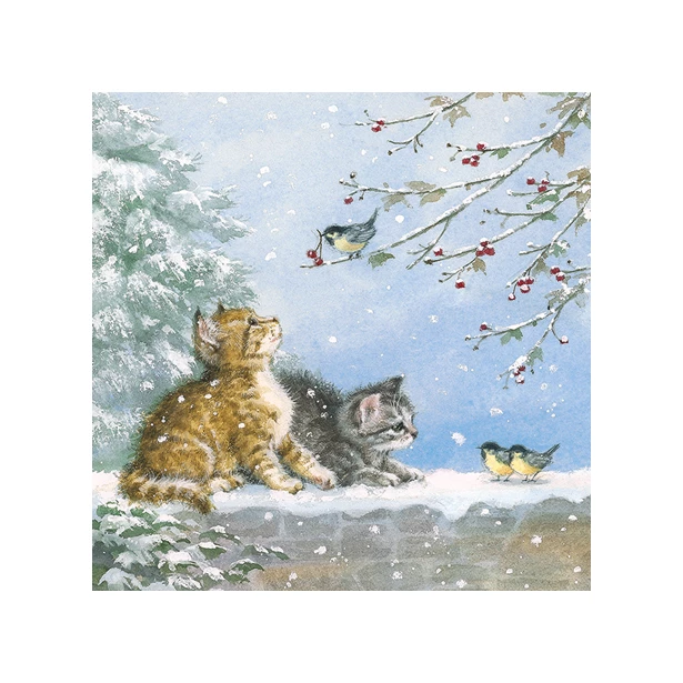 Serwetka mała -Zimowe kotki z ptaszkami