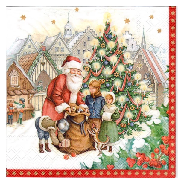 Serwetka - Mikołaj z dziećmi