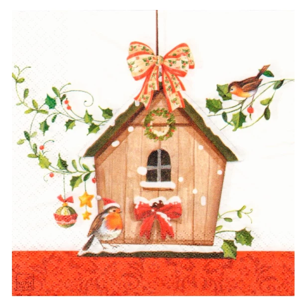 Serwetka - świąteczny domek dla ptaków