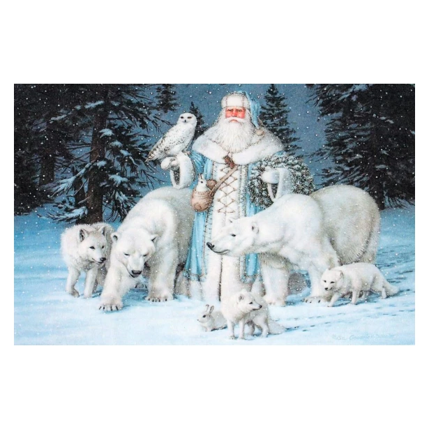 PAPIER RYŻOWY A5 - Święty Mikołaj ze zwierzątkami