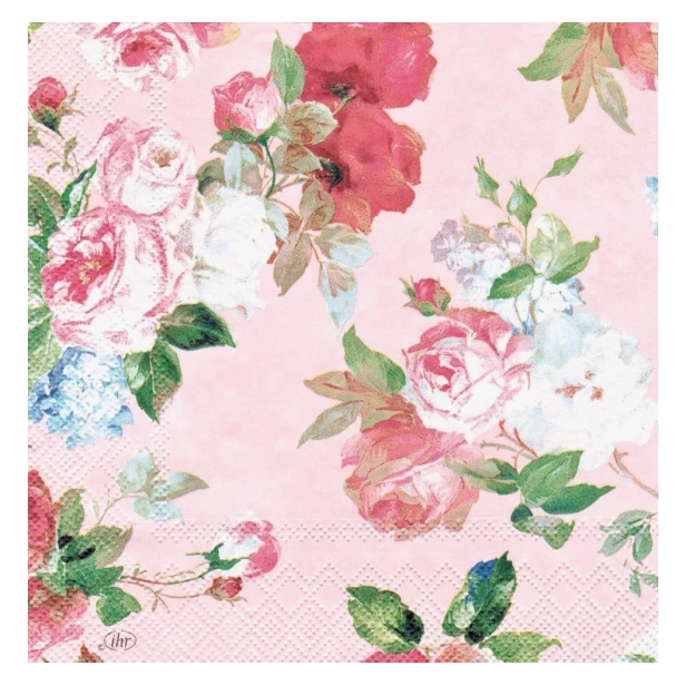 Serwetka - Kwiaty na różowym tle