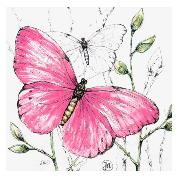 Serwetka - Różowy i biały motyl
