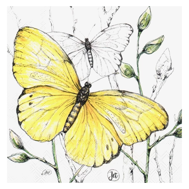 Serwetka - Żółty, biały motyl
