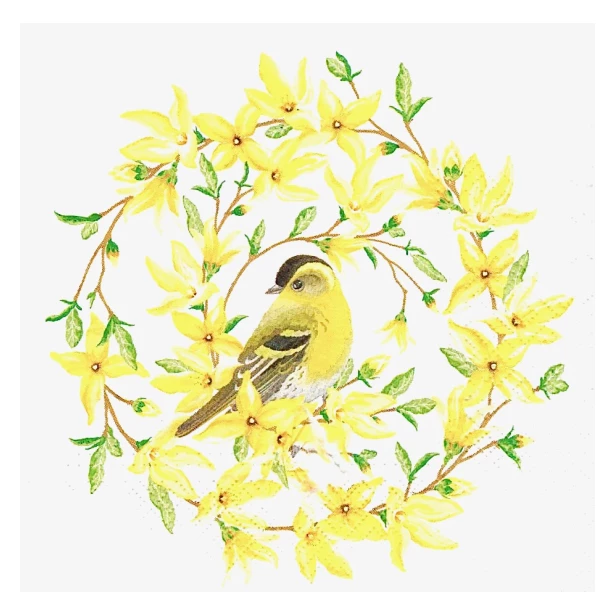 Serwetka - Ptaszek w żółtych kwiatach