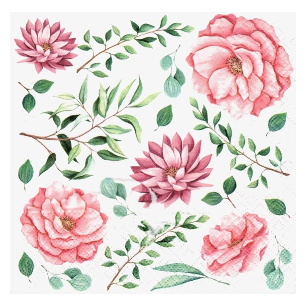 Serwetka - Różowe kwiaty, gałązki