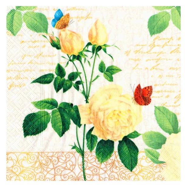 Serwetka - Kwiaty, motyle, napis
