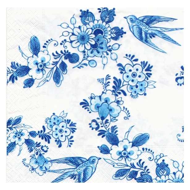 Serwetka - Niebieskie kwiaty, ptaszki