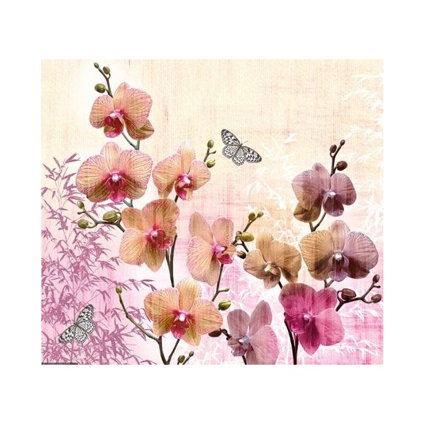 Serwetka - Kwiaty, motyle tło ecru