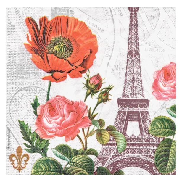 Serwetka - Paryż, maki, róże