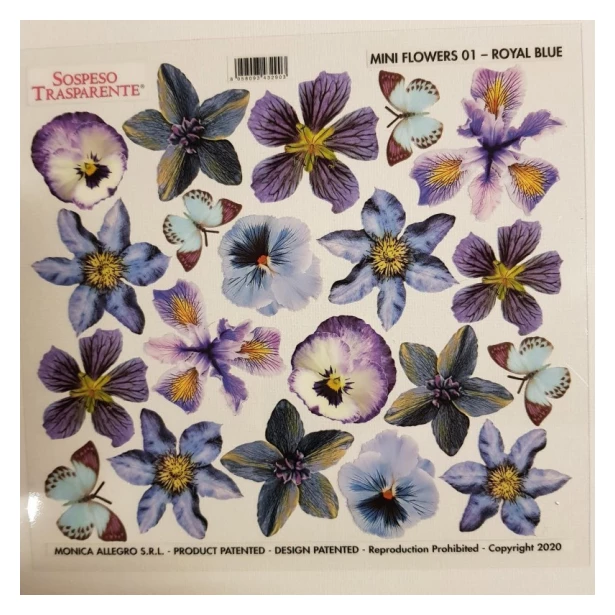 Sospeso - folia z nadrukiem MINI 16cm - FLOWERS ROYAL BLUE