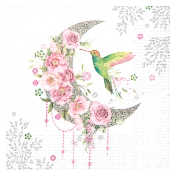 Serwetka - Koliber, księżyc, kwiaty
