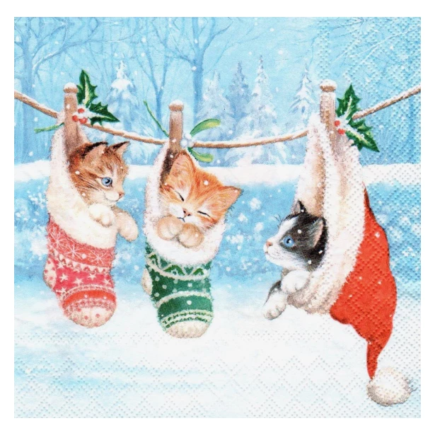 Serwetka - Zimowe kotki w skarpetach