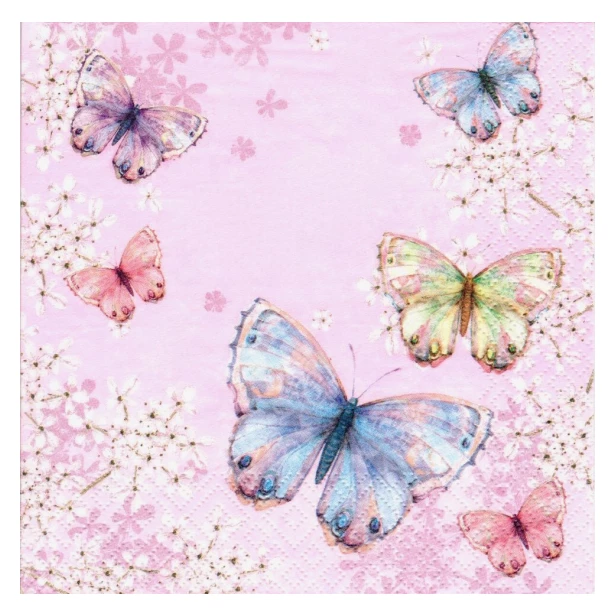 Serwetka - Motyle na różowym tle