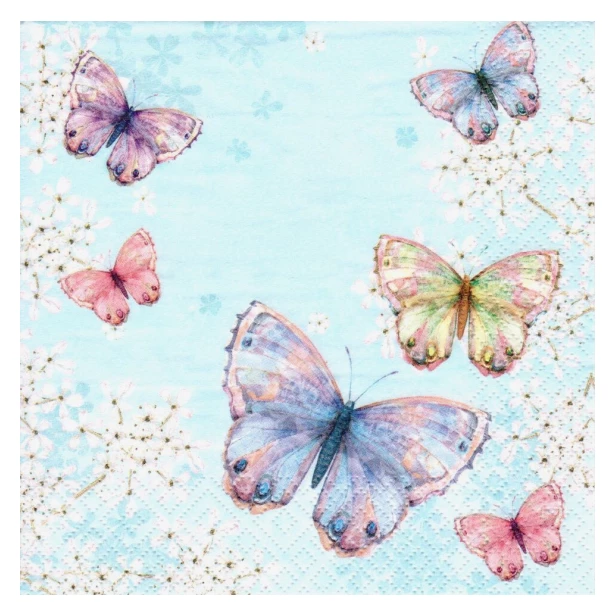 Serwetka - Motyle na niebieskim tle