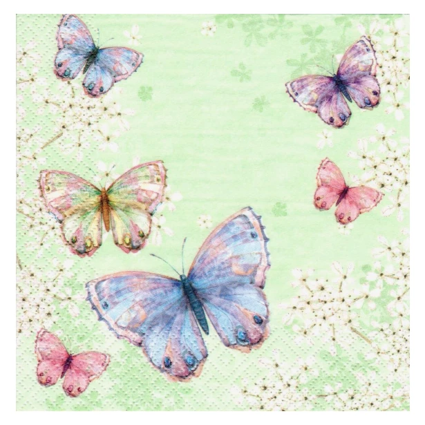 Serwetka - Motyle na zielonym tle