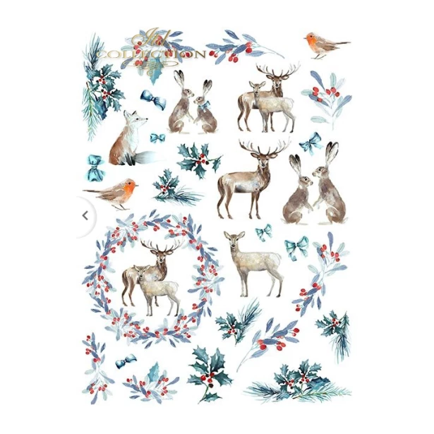 Papier do scrapbookingu ''Niebieskie święta'' A4 - Święta, śnieg, zwierzątka