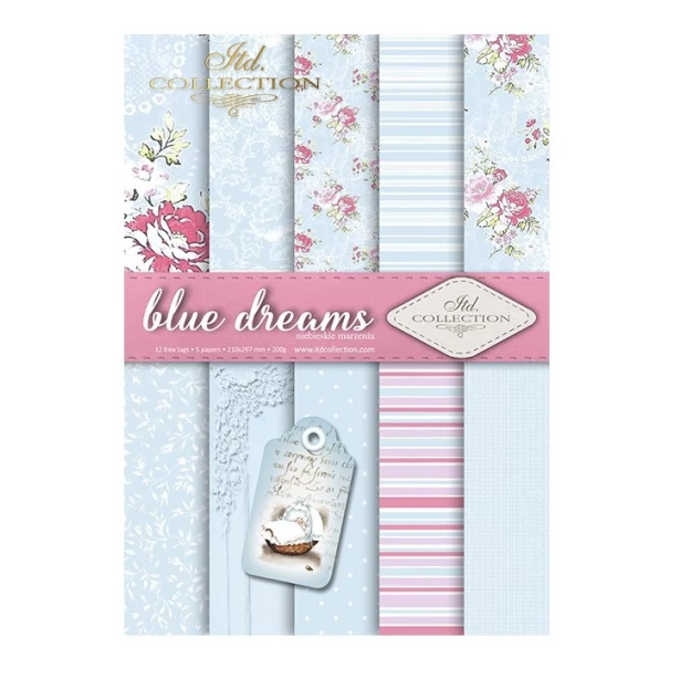 Papier do scrapbookingu ''Niebieskie marzenia" A4 - Komunia, Chrzest, kwiaty, tła