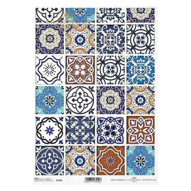 PAPIER RYŻOWY A4 - Kolorowe kafelki  PŁYTKI azulejo MAJOLIKA