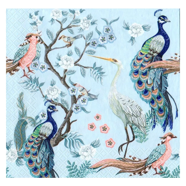 Serwetka - Ptaki, gałązki (błękitne tło)