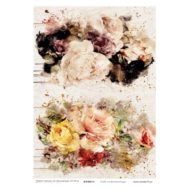 PAPIER RYŻOWY A4 - Kompozycje kwiatowe, róże, bukiety, kwiaty vintage