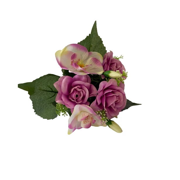 Bukiet fioletowe róże sztuczne kwiaty 29cm 4 sztuki