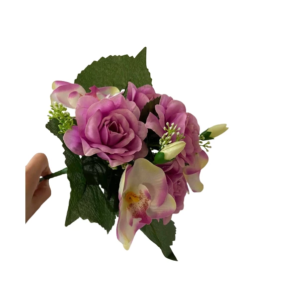 Bukiet fioletowe róże sztuczne kwiaty 29cm 4 sztuki